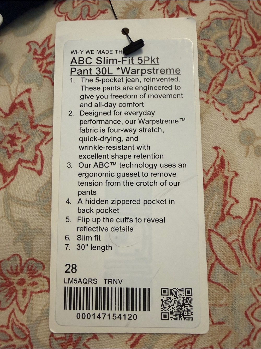 Lululemon BNWT ABC Slim-Fit Pants 28 W x 30” L Warpstreme 5-Pocket Pant - Picture 12 of 12